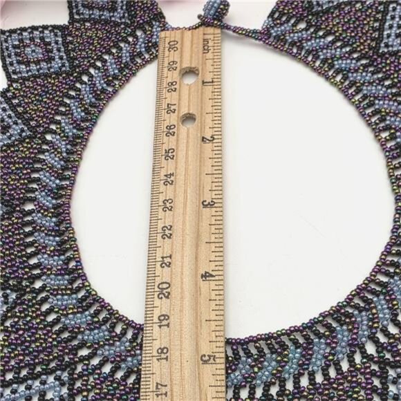 Purple Seed Bead Collar Choker Necklace 15in Diamond Pointed Ends Toggle Clasp - Picture 4 of 5